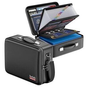 DocSafe Fireproof Document Box with Lock＆Shoulder Strap, Hard-Shell Case, Black